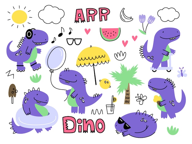 Vector set with dinosaurs. Isolate. Cartoon style