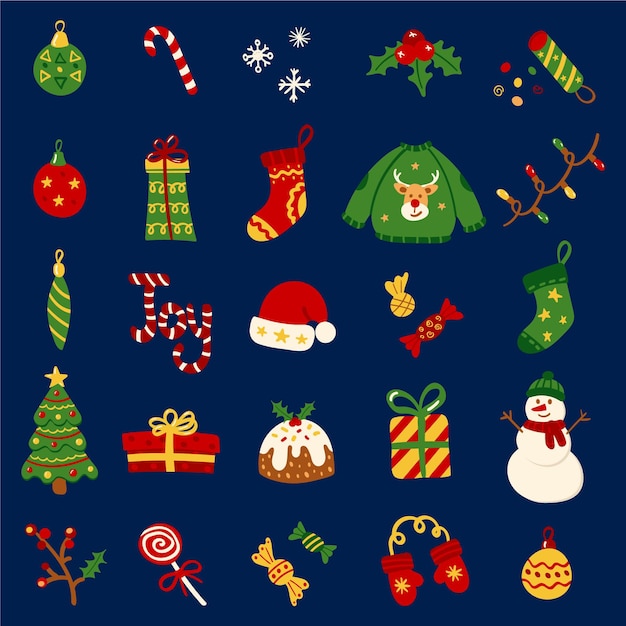 Vector set with doodle elements of new year and christmas