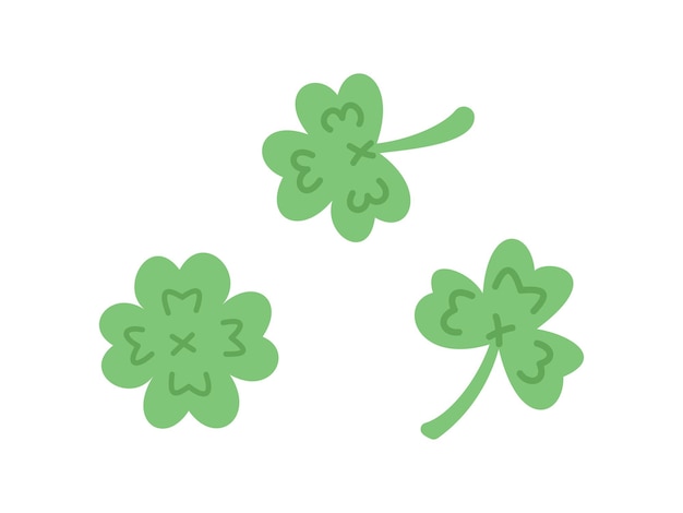 Vector set with green clover leaves Collection for celebrating St Patricks day St Patricks day three and four leaf clovers in flat design