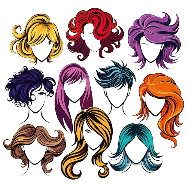 Vector vector set of women hair style