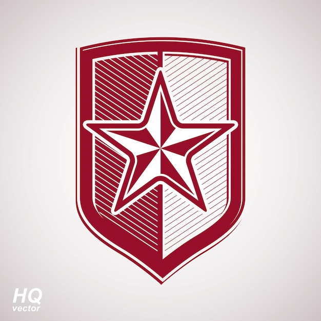 Vector shield with a red pentagonal Soviet star, protection heraldic blazon. Communism and socialism conceptual symbol. Ussr design element.