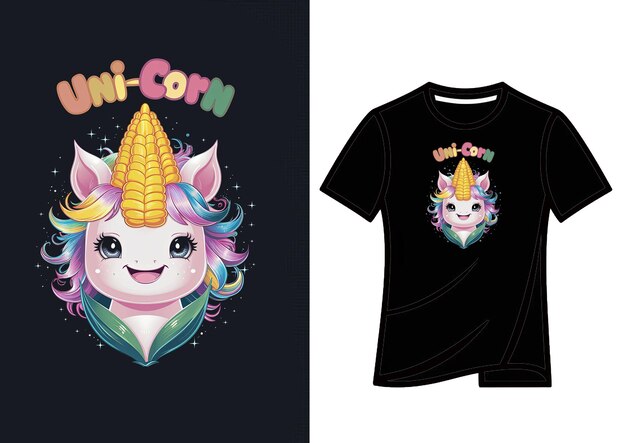 Vector vector shirt design funny cartoon unicorn corn