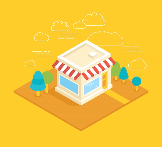 Vector shop building isometric illustration