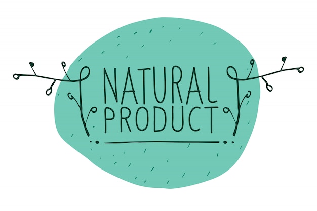 Vector sign Natural product which show idea of ecology, naturality and freshness. Hand drawn.