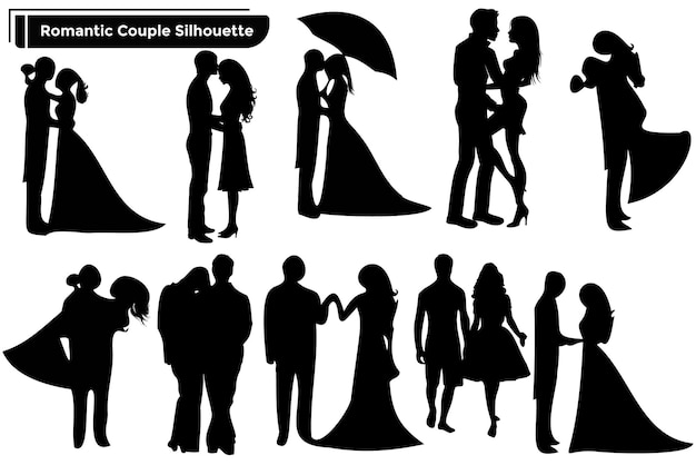 Vector silhouette couple man and woman in love black on white background