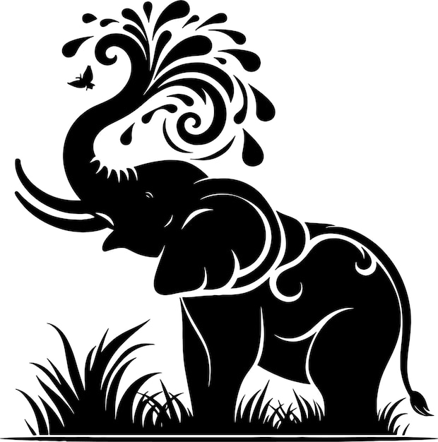 A vector silhouette of an elephant with its trunk raised