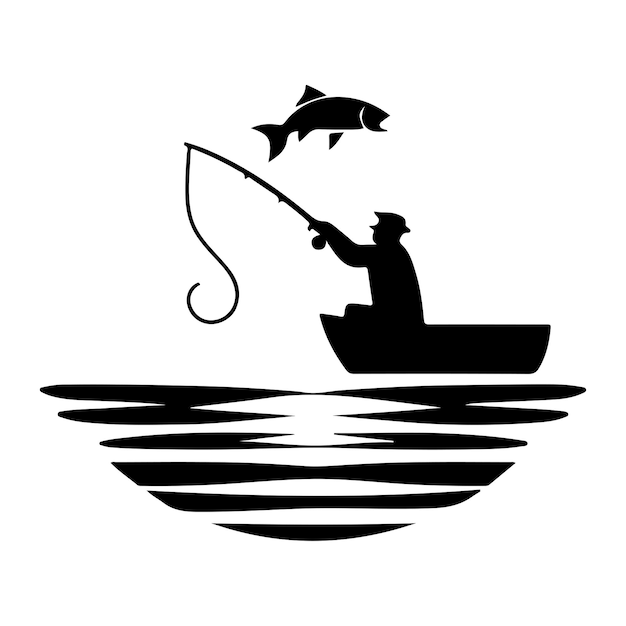 Vector silhouette of a fisherman