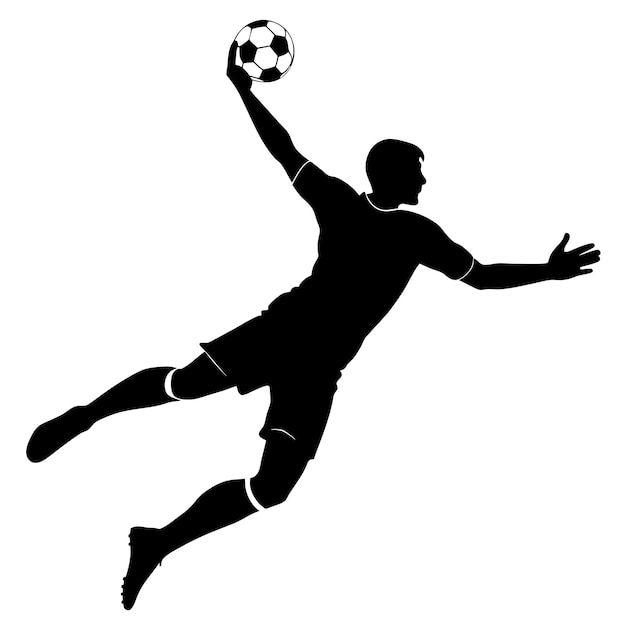 vector silhouette of a fit male soccer player goalkeeper catching a ball in midair 9