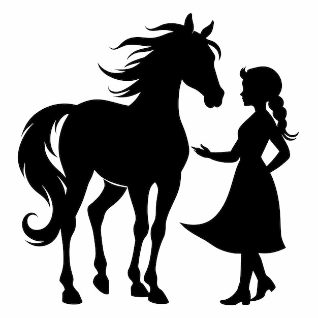 Vector silhouette of girl with horse on white background solid black color silhouette silhouette 5