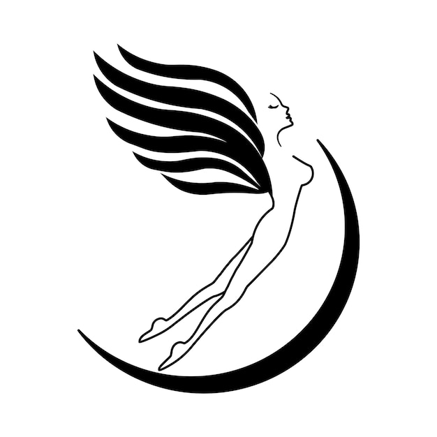 Vector silhouette of a girl with wings logo design