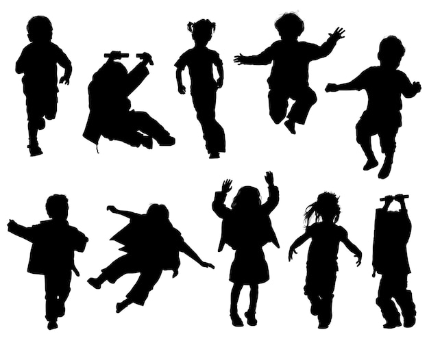 Vector silhouette girls and boys