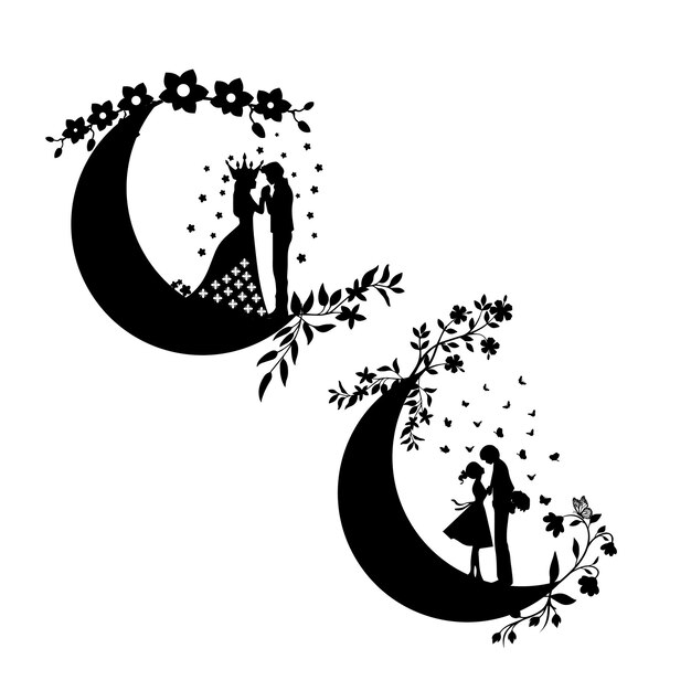 Vector vector silhouette love couple in the moon