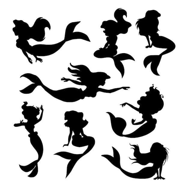 Vector vector silhouette of a mermaid set