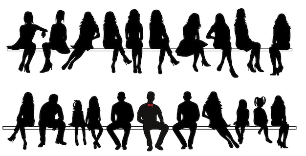 Vector silhouette of sitting people set