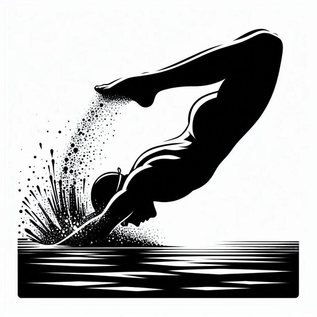 Vector a vector silhouette of a swimmer diving into the water with white background