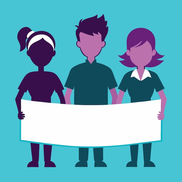 Vector vector silhouette of young people holding banner or blank card