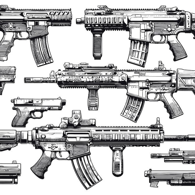 vector silhouettes of guns modern pistols collection