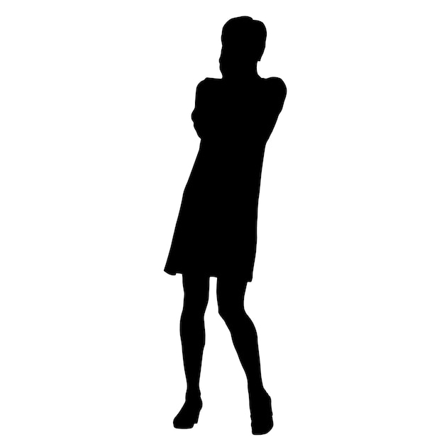 Vector silhouettes of women Standing woman shape Black color on isolated white background Graphic illustration