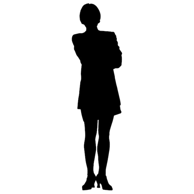 Vector silhouettes of women Standing woman shape Black color on isolated white background Graphic illustration