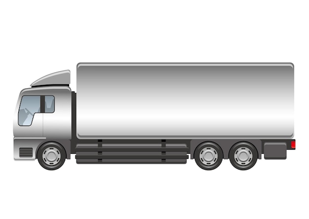 Vector Silver Heavy Truck Side View Illustration Isolated On A White Background