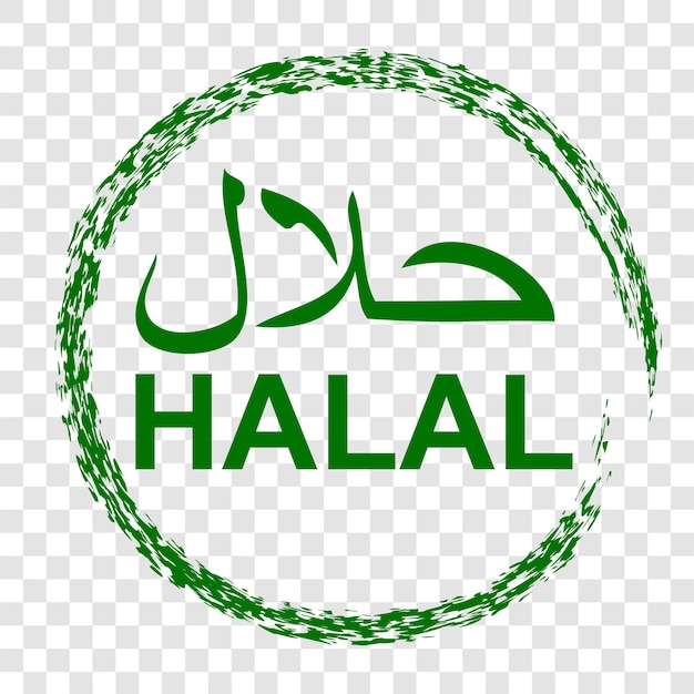 Vector Simple Green Stamp Sign Halal, allowed to eat and drink in islam people, Crayon circle border