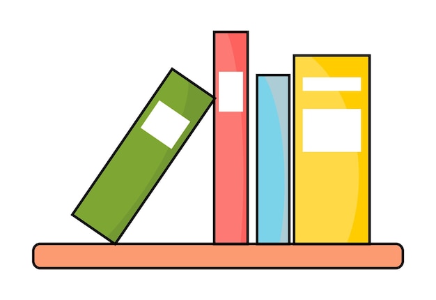 Vector simple icon of bookshelf with colorful books or folders shelf with notebooks encyclopedia