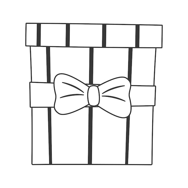 Vector simple isolated icon. Gift box sticker decorated with ribbon and bow and pattern.