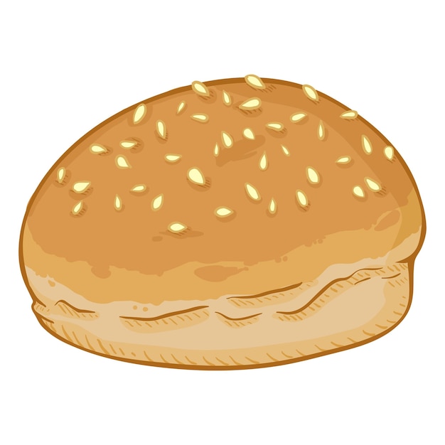 Vector Single Cartoon Illustration Wheat Bun with Sesame Seeds