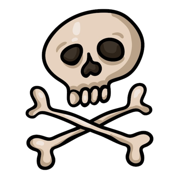 Vector Single Cartoon Skull and Crossbones Doodle Pirates Symbol