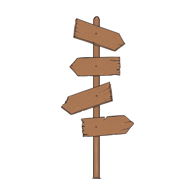 Vector Single Cartoon Wooden Signpost