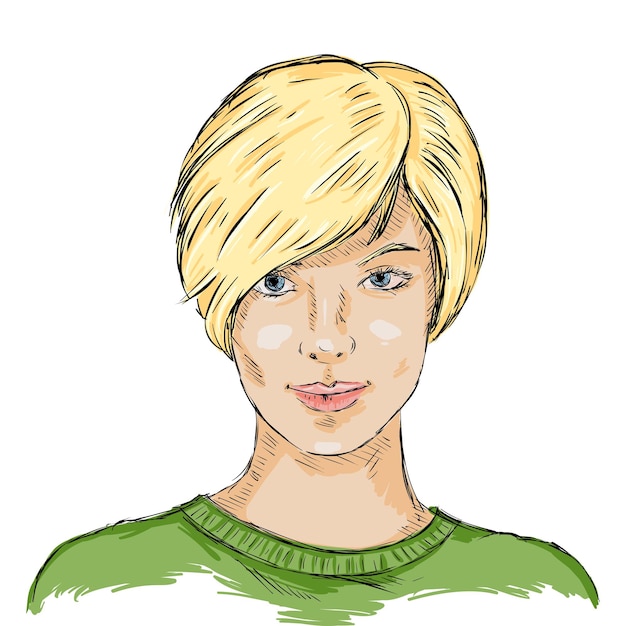 Vector Single Sketch Female Face Women Hairstyle