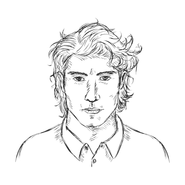 Vector Single Sketch Male Face Men Hairstyle