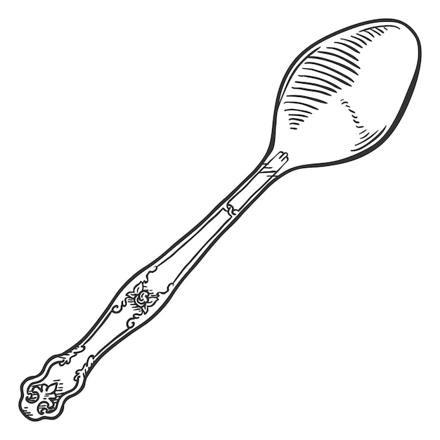 Vector Single Sketch Vintage Engraved Spoon