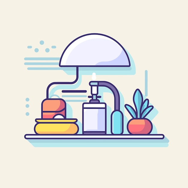 Vector of a sink with faucet soap and other items on it