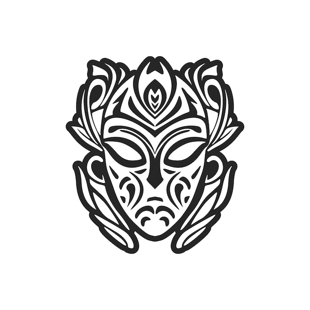 Vector sketch of a black and white Polynesian mask tattoo