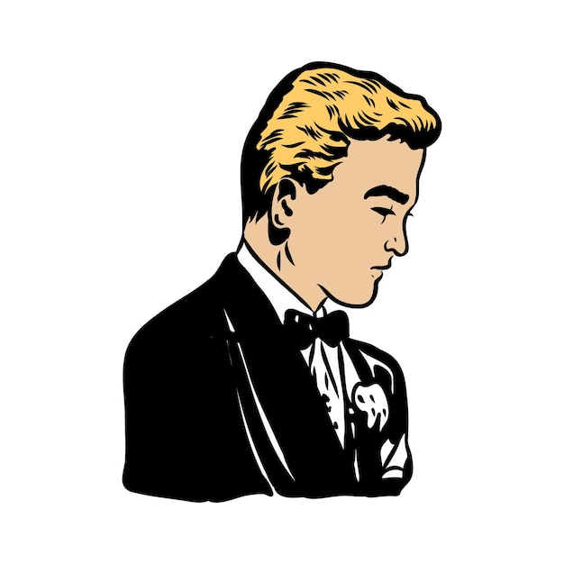 Vector Sketch, comics style man businessman in suit, with folded hands,