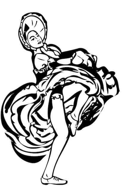 Vector sketch of a girl dancing the cancan skirt