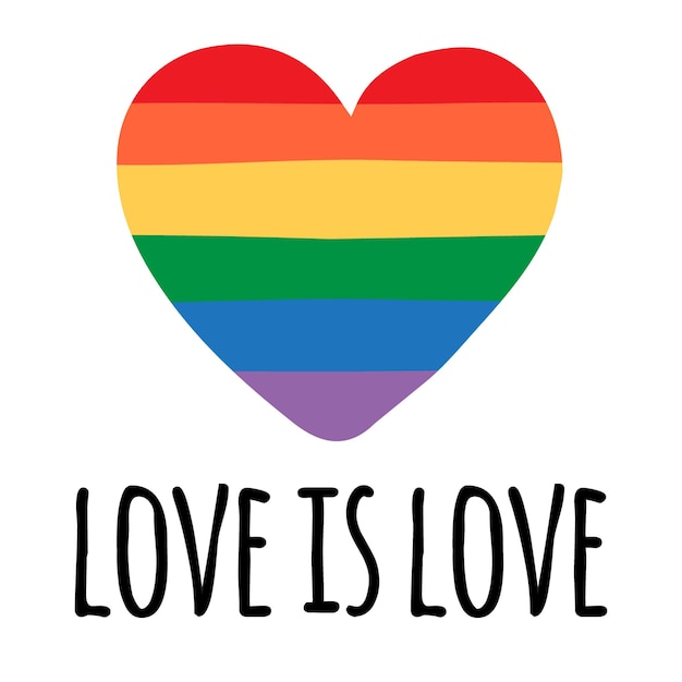 Vector sketch lgbt rainbow love is love lettering