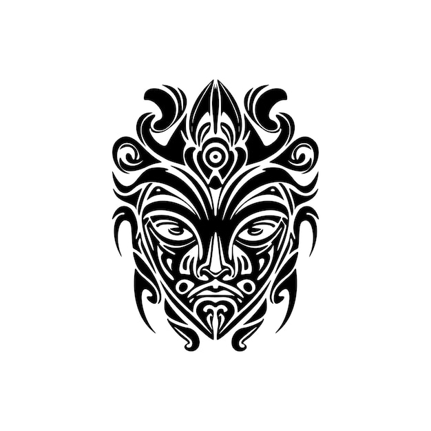 Vector sketch of Polynesian mask in black and white as a tattoo