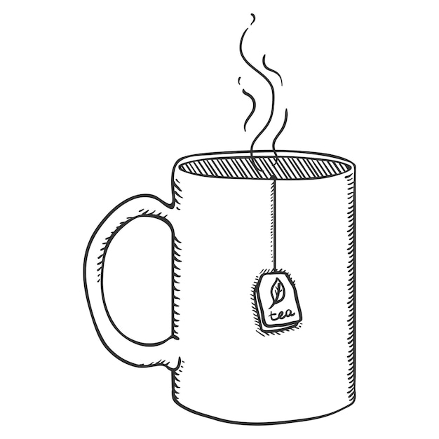 Vector Sketch Tea Mug with Teabag Label