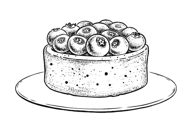 Vector vector sketchy illustrations of blueberry tart on plate