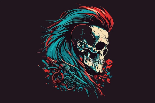 Vector skull biker art for tshirt