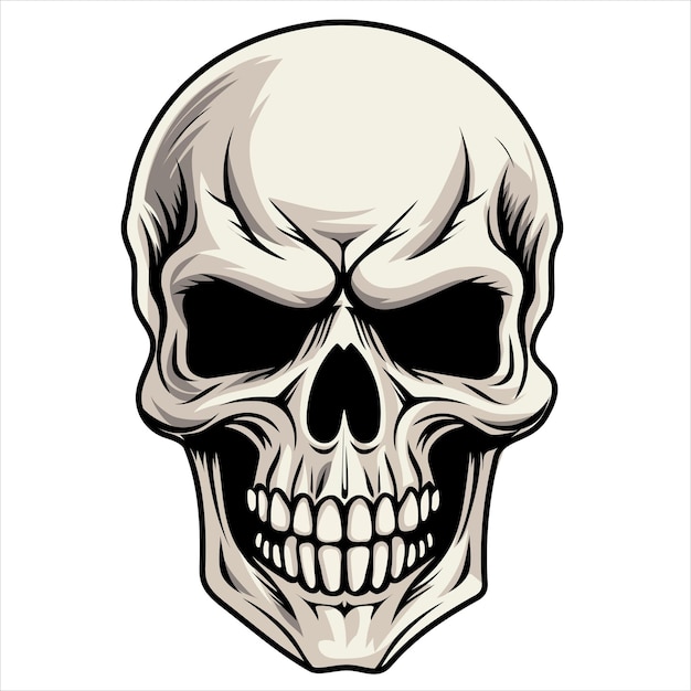 Vector skull with black outline halloween tattoo and stickers