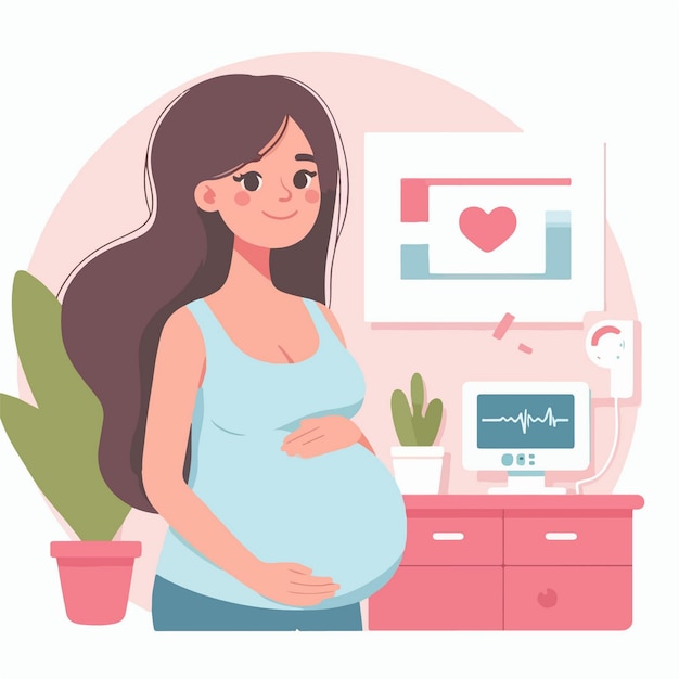 Vector smiling pregnant women with big bellies