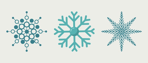 Vector snowflakes in trendy colors. Christmas design elements, three different shapes.