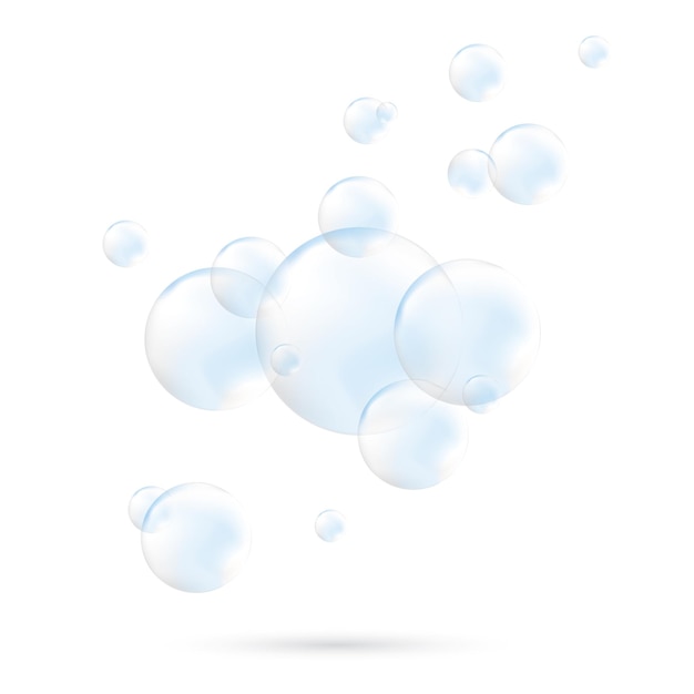 Vector Soap Water Bubbles. Transparent Isolated Realistic Design Elements. Can be used with any Background.