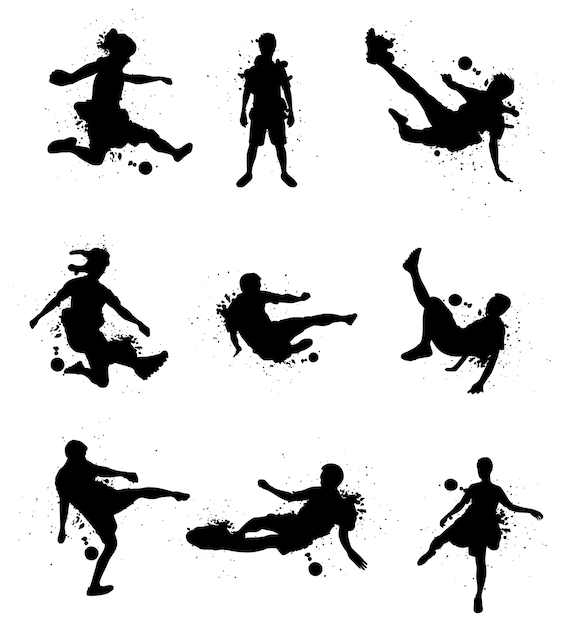 Vector soccer players silhouette with color splash