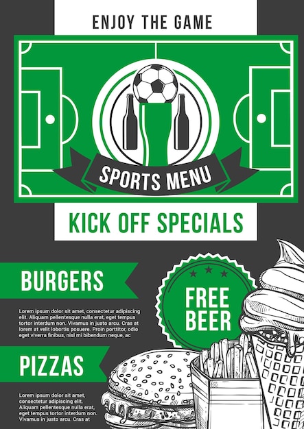 Vector soccer sport bar football pub menu design