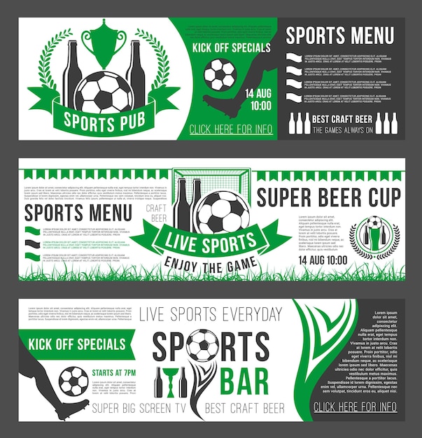 Vector soccer sports bar football pub menu banners