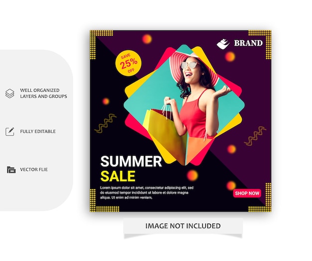 Vector social media banner template for fashion summer sale with discount offer